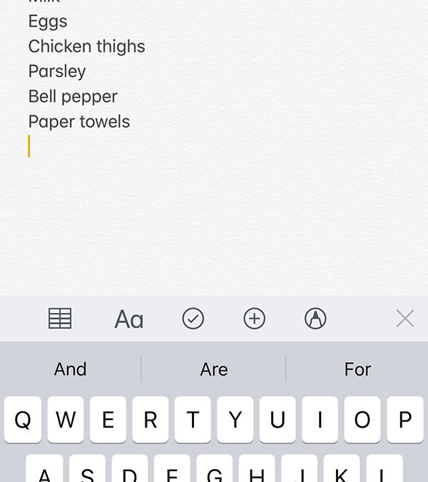 Grocery list on iPhone Notes