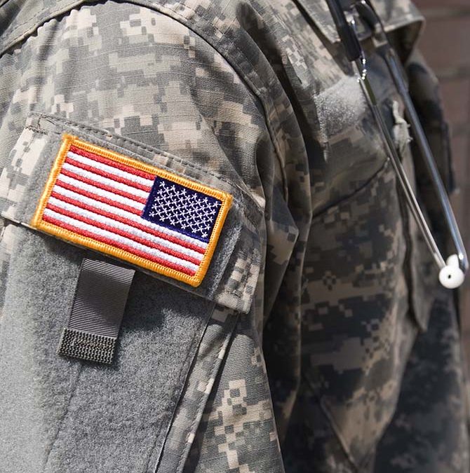 American flag patch on uniform of soldier